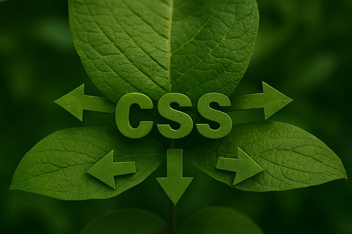 grafika przedstawiająca nazwę CSS i skierowane od niej strzałki na zewnątrz